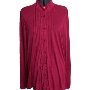 Talbots‎ Jersey Pintuck Button Up Top Mock Neck Blouse Womens XL Fuchsia Classic